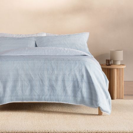 Reilly Stripe Duo Quilt Cover Set in chambray